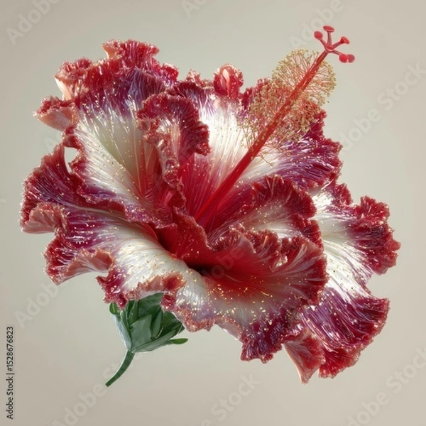 Obraz Stunning Red and White Hibiscus Flower with Intricate Textures and Details Captured on a Soft Gradient Background