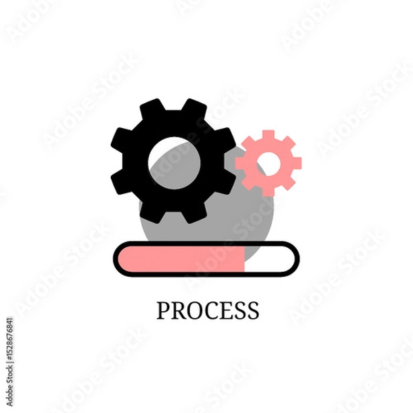 Obraz Flat Process Icon with Gear Wheels and Loading Bar
