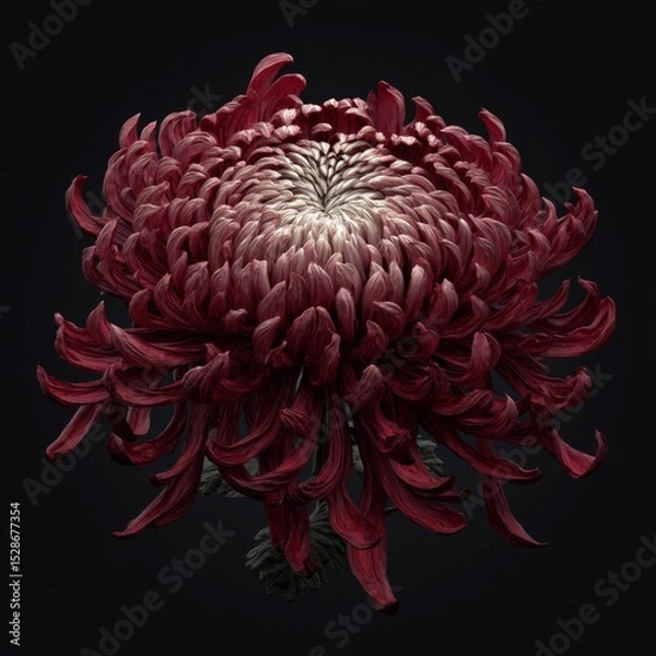 Obraz Stunning Close-Up of a Red Chrysanthemum Flower Blossom Showcasing Intricate Petal Details and Rich Colors Against a Dark Background