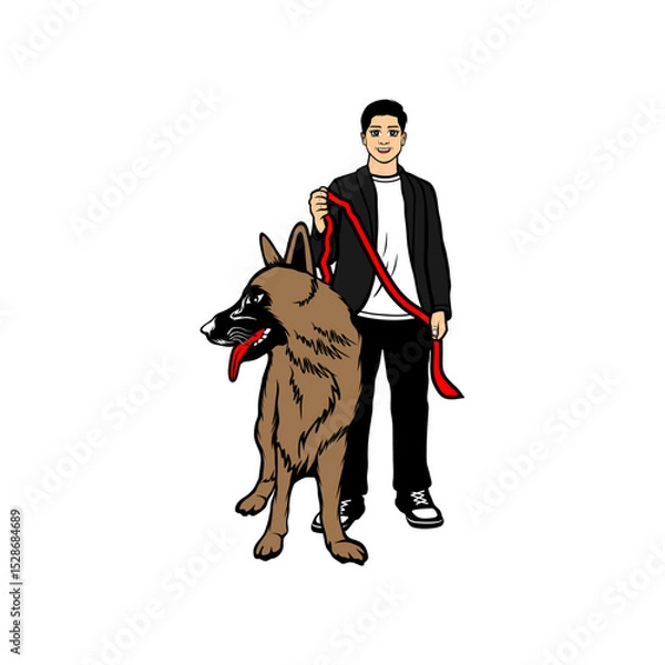 Fototapeta a man standing with his pet dog front view vector illustration