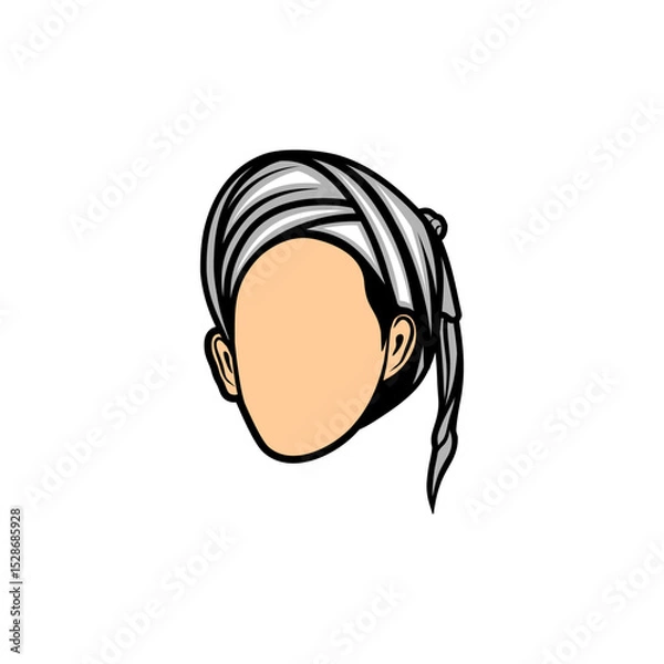 Fototapeta white turbaned man's head front view faceless vector illustration