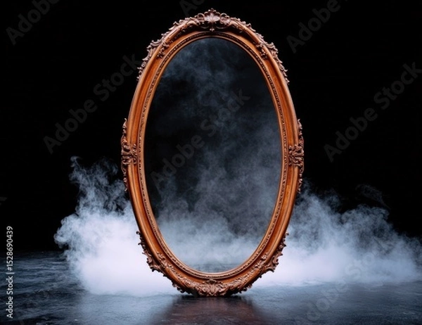 Fototapeta Ornate mirror with mysterious fog, creating a surreal atmosphere.