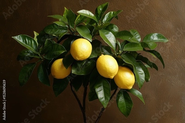 Fototapeta Vibrant lemon tree with ripe yellow citrus fruits.