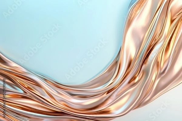 Fototapeta Abstract flowing golden fabric against a light blue background.