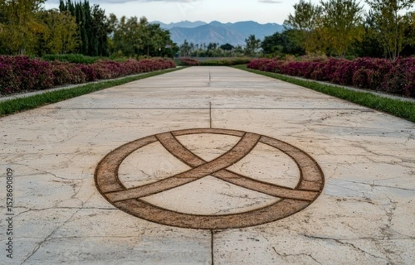 Fototapeta Intricate knot design on a stone pathway in garden.