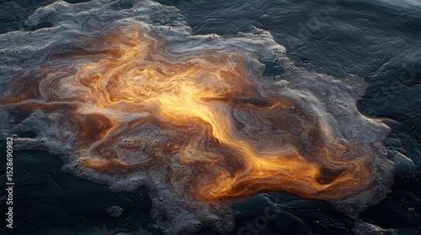 Fototapeta Abstract golden swirls in dark water create a mesmerizing pattern.