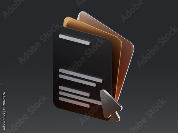 Obraz 3D illustration of layered documents with a cursor pointer, representing online forms, digital files, or document interaction.