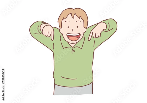 Fototapeta Proud young man pointing at himself with both hands, confident, successful handsome guy, charming leader. Hand drawn style vector design illustrations.