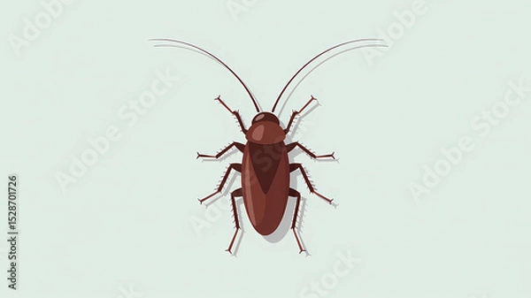 Fototapeta Flat Design Illustration of a Stylized Cockroach with Shiny Brown Exoskeleton on Pale Gray Background