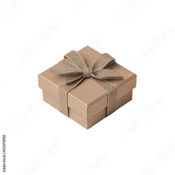 Fototapeta Elegant brown gift box wrapped with a burlap ribbon perfect for celebrations, holidays, and special occasions Transparent background or png