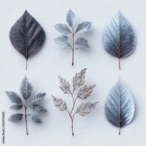 Fototapeta Elegant Silver Leaves Arrangement on Minimalist Background Ideal for Nature-Inspired Design and Artistic Projects