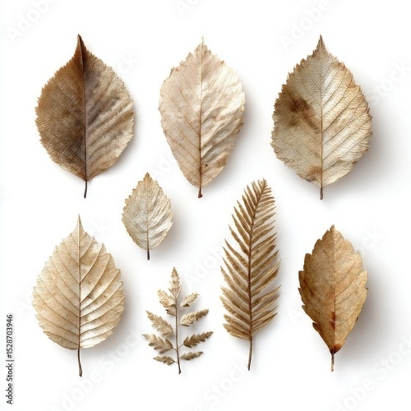 Fototapeta Collection of Dried Leaves Displayed in Artistic Arrangement for Nature and Environmental Themes, Ideal for Creative Projects