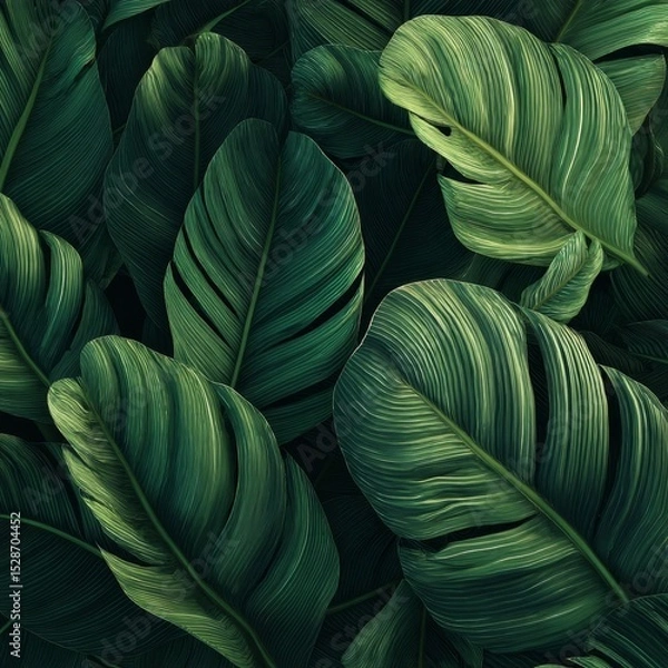 Fototapeta Lush Green Leaves Texture with Vibrant Veins and Natural Patterns for Eco-Friendly Background or Botanical Design
