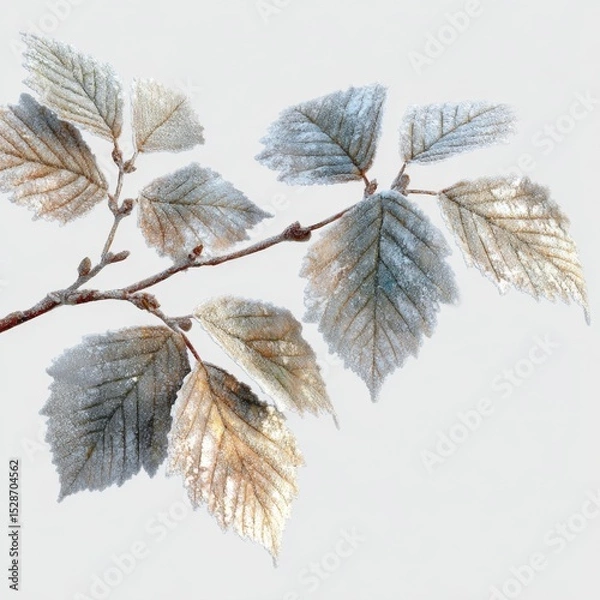 Fototapeta Frost-Covered Leafy Branch with Intricate Details Capturing the Beauty of Winter's Chill in Natural Setting of Nature