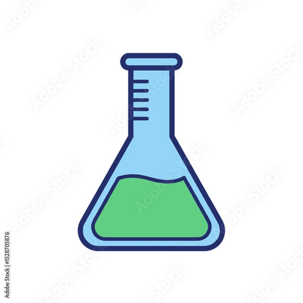 Obraz Laboratory flask with green liquid in minimalist flat design  