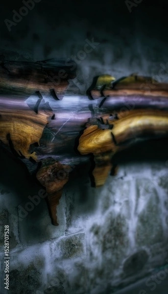 Fototapeta Abstract world map carved from wood
