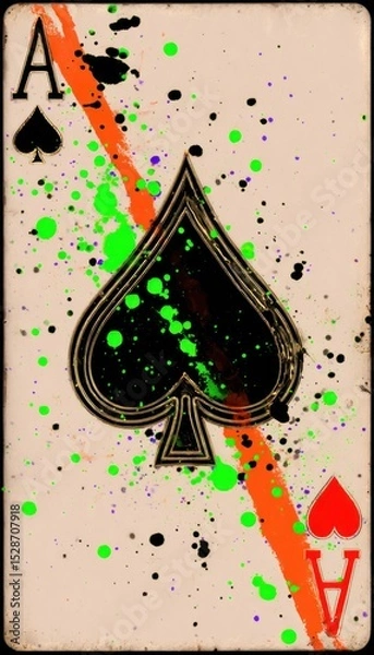 Fototapeta Ace of Spades playing card with vibrant splatters