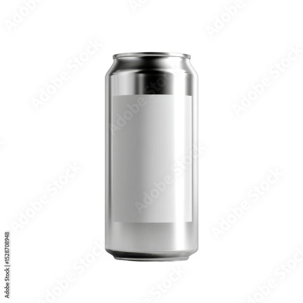 Fototapeta Blank aluminum can with metallic finish isolated on a white background for customizable product design and branding purposes Transparent background or png
