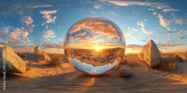 Fototapeta Desert Map. Sunset Panorama in 360 HDRI Equirectangular Projection