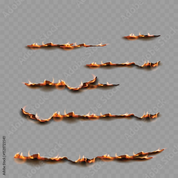 Fototapeta Realistic Burning Paper Edges - Flame Burn Line Effect. Vector