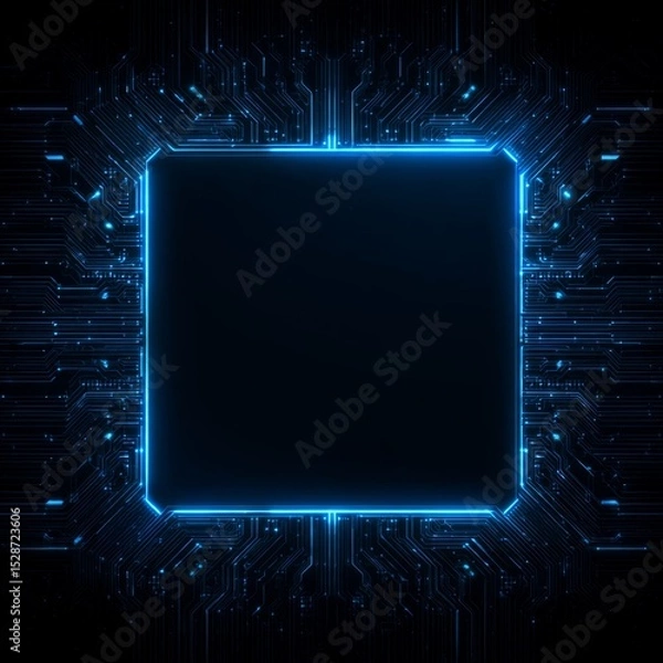 Obraz Futuristic neon frame made of glowing circuitry, suitable for technology and digital themes in presentations and designs