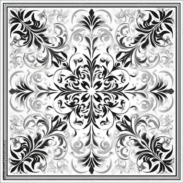 Obraz Elegant Black and White Floral Pattern with Intricate Designs Suitable for Home Decor and Textile Projects