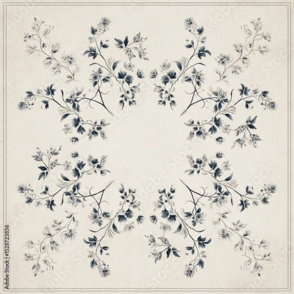 Obraz Elegant Floral Pattern with Delicate Blue and White Motifs on Vintage Textured Background for Textile or Wallpaper Design