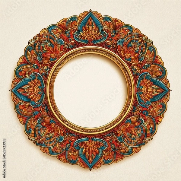 Obraz Ornate Circular Frame with Intricate Colorful Patterns and Elegant Design for Creative Artwork and Decorations