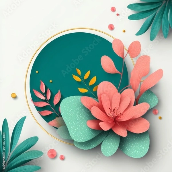 Obraz Vibrant Floral Composition with Greenery and Abstract Shapes on a Soft Background for Creative Use in Design Projects