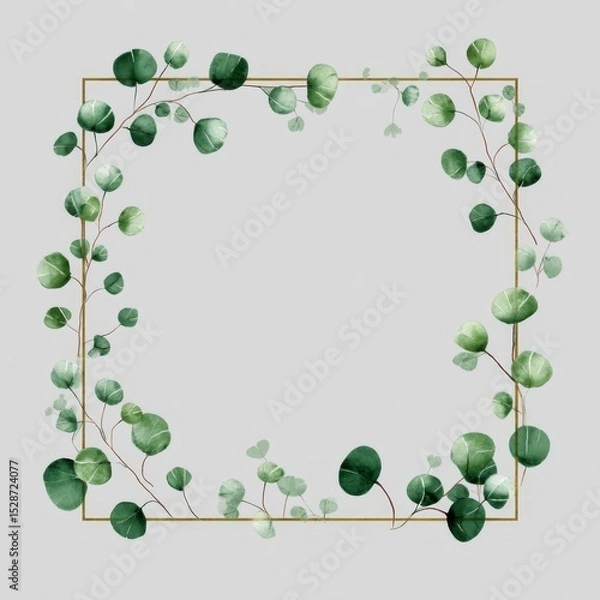 Obraz Elegant Greenery Frame with Delicate Leaves on Soft Gray Background for Nature-Inspired Design Projects