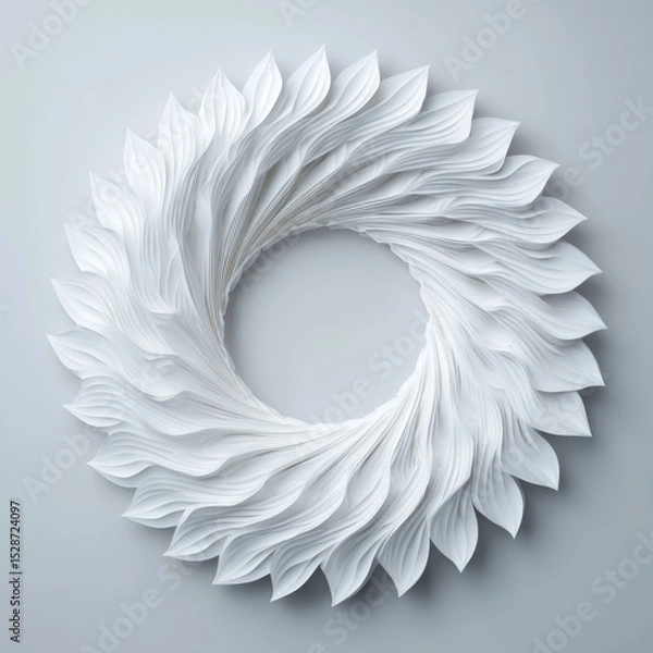 Obraz Elegant Circular Design of White Paper Leaves with Intricate Texture and Soft Shadows on a Light Gray Background