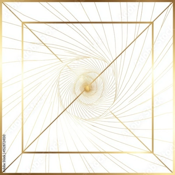 Obraz Geometric Spiral Design with Golden Lines on a White Background for Modern Aesthetics and Creative Projects