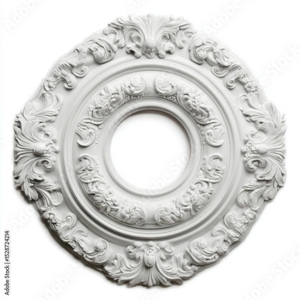 Obraz Ornate Round White Frame with Intricate Floral Design for Home Decor and Art Display in Elegant Style