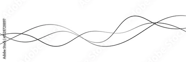 Fototapeta Curved black long lines on white, Wavy line horizontal divider outline minimalist background. Abstract black lines wave curve motion on white background in eps 10.