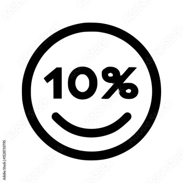 Obraz A black and white graphic of a 10% discount symbol with a smiley face.
