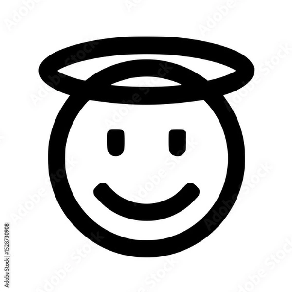 Obraz Simple black and white illustration of a smiling face with a halo above its head.