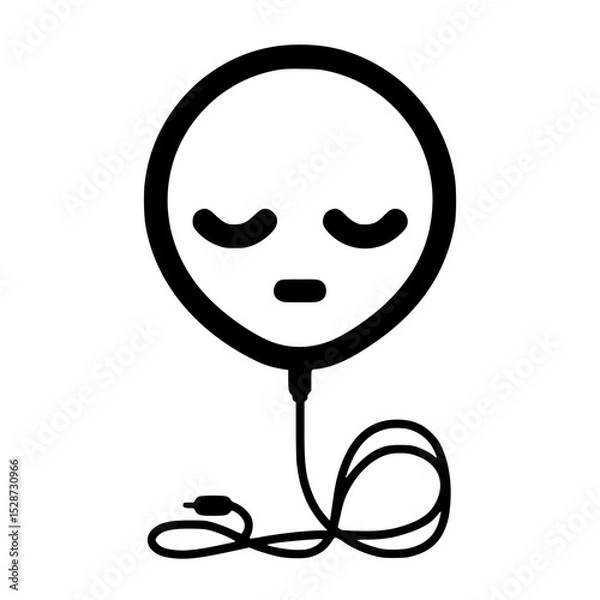Obraz A black and white graphic of a sleepy balloon-shaped emoticon with a charging cable.