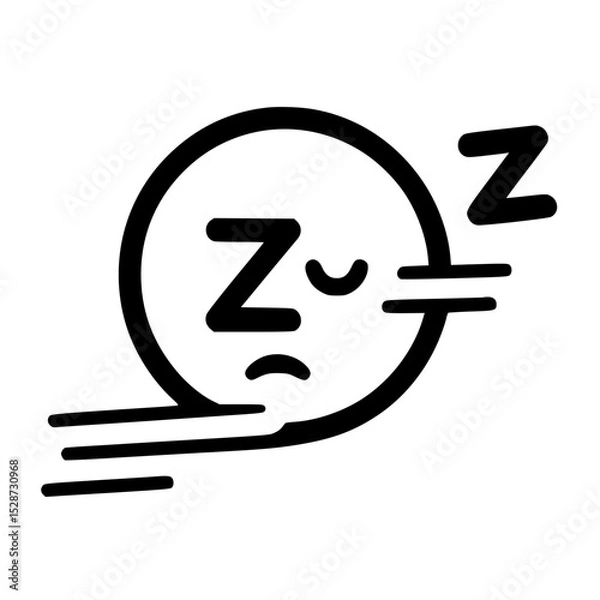 Obraz Sleeping face emoticon, dreaming peacefully, zzz, simple line art.