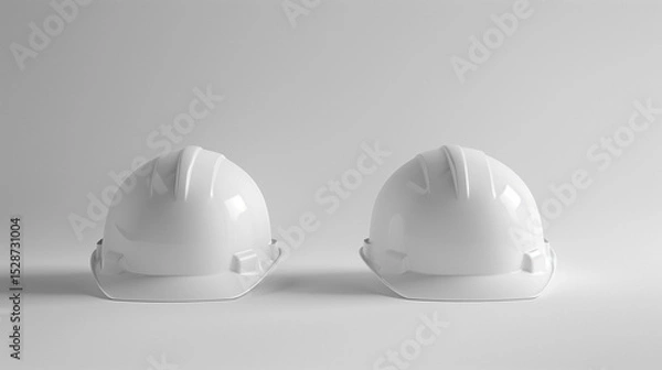 Obraz Two White Construction Helmets on Minimalist Background