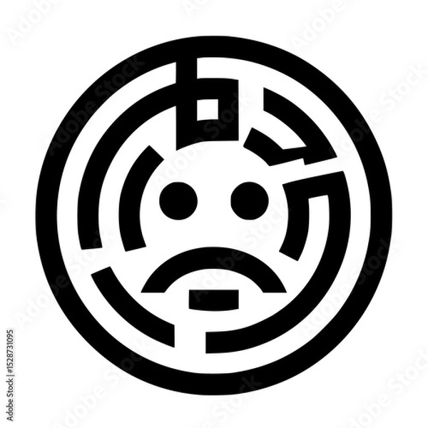 Obraz A black and white circular maze with a sad face design.