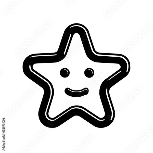 Obraz A simple black and white cartoon illustration of a smiling star with rounded edges.