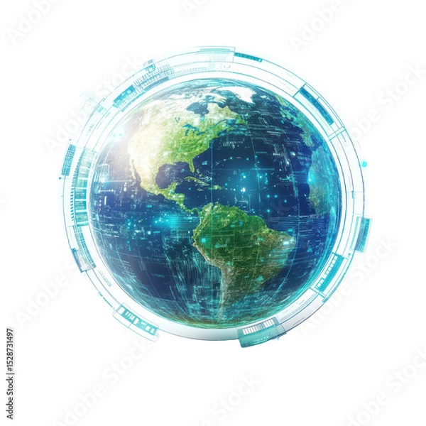 Fototapeta High-Tech Digital Globe with Futuristic Data Overlay and Global Connectivity Elements