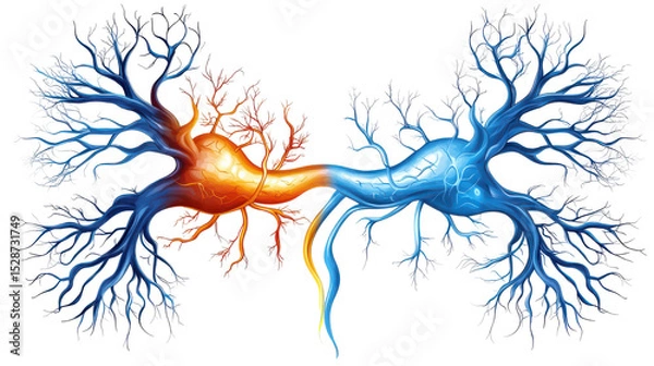 Obraz Colorful Artistic Representation of Neurons and Neural Connections in Orange and Blue Shades