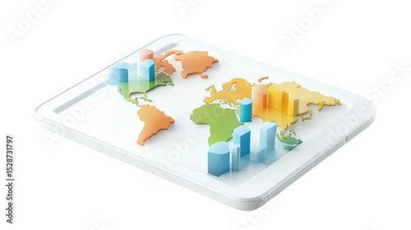 Obraz 3D Visualization of World Map with Colorful Graphs and Data Representations for Business Analysis