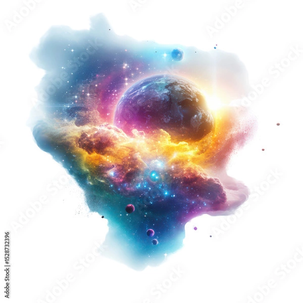 Obraz Vibrant Cosmic Scene Featuring Colorful Nebula and Earth in the Vast Universe