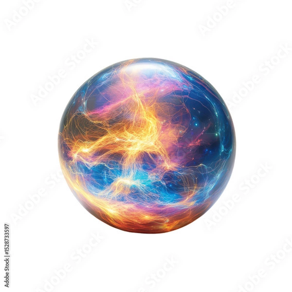 Fototapeta Vibrant Energetic Sphere with Colorful Light Trails and Cosmic Background in Abstract Form