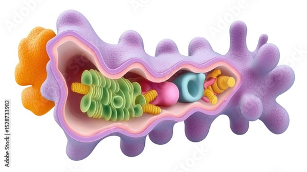 Obraz Detailed 3D Illustration of a Cellular Structure with Organelles and Membrane Design Elements