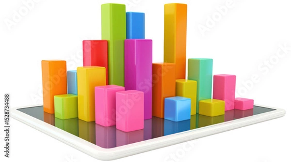 Obraz Colorful Bar Graph Displayed on Tablet with Modern Design and Vibrant Blocks for Data Visualization