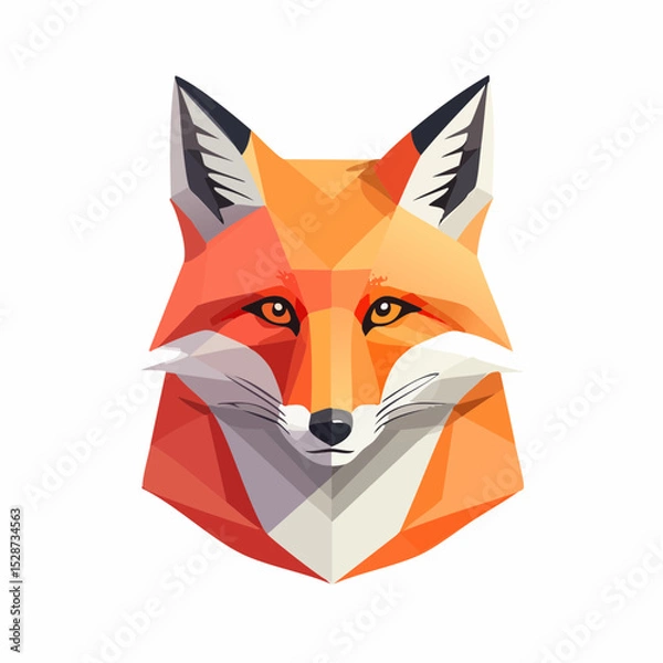 Fototapeta Geometric low-poly fox in vector style, modern minimalist color scheme, clean shapes for trendy graphic tee