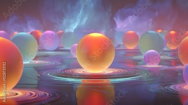 Fototapeta Surreal water bubbles with colorful reflections